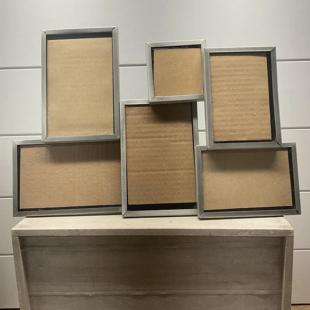 Silver Brushed Metal 6 Opening Collage Picture Frame Modern Gallery Wall Decor